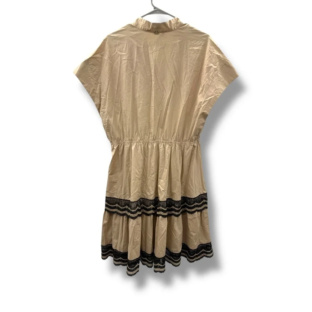 Twinset Milano Lace Trim V-Neck Short Sleeve Dress Women's IT 46 Beige Boho Chic - Picture 7 of 15